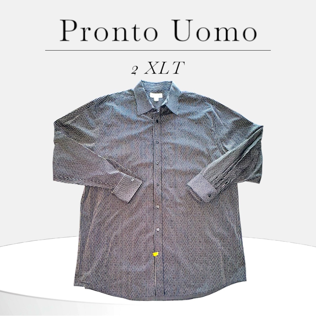 Pronto Uomo Men 2xl Tall Buttonup Black~Gray Striped Long Sleeve Cotton Euc